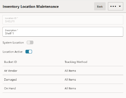 Inventory Location Maintenance Form