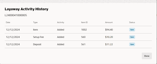 Layaway Activity History