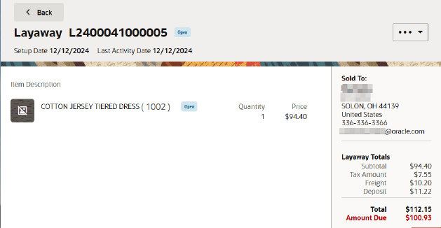 Layaway Screen