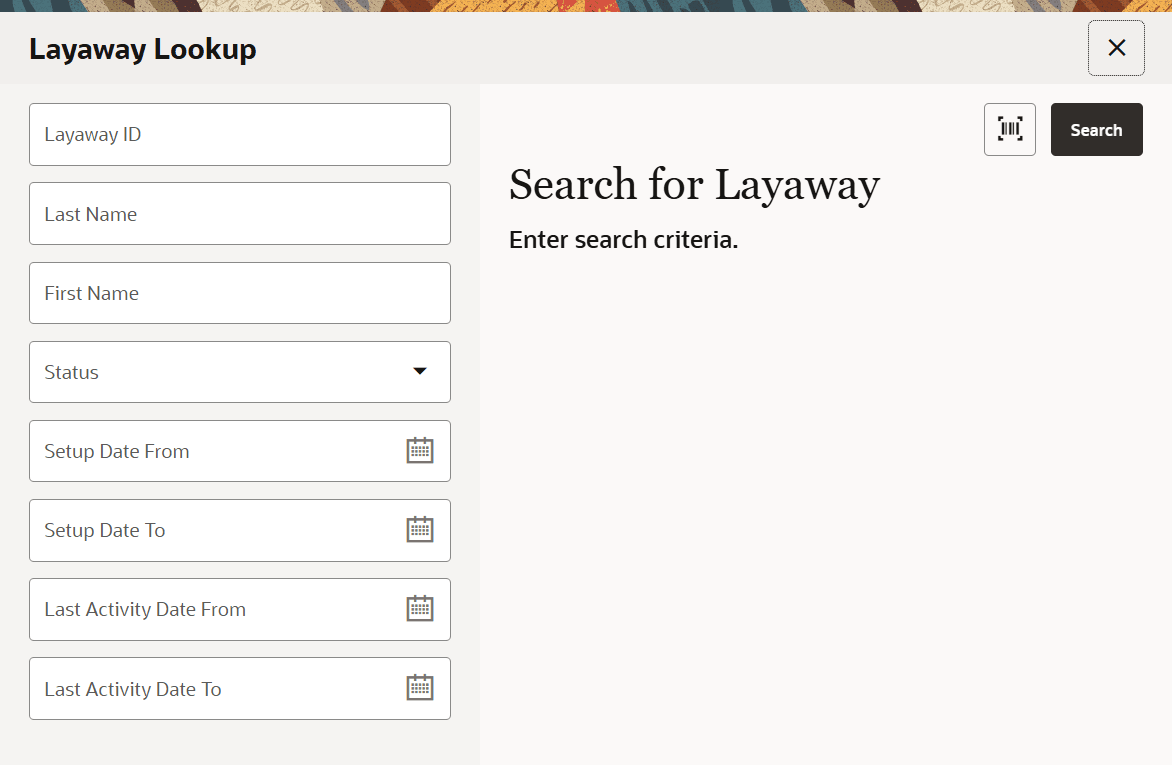 Layaway Search Form