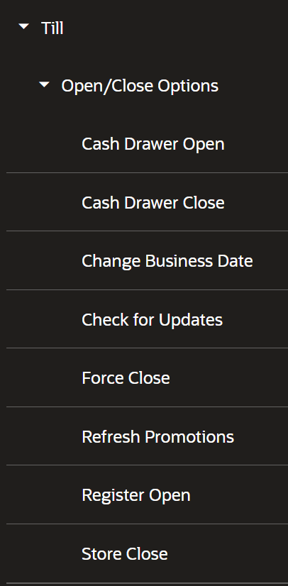 Till - Open/Close Options
