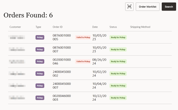 Order Search List