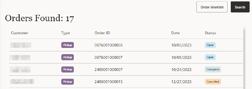 Order Search Return List