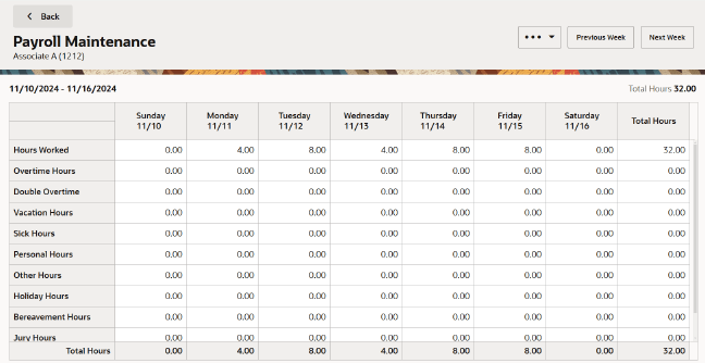 Payroll Maintenance Screen