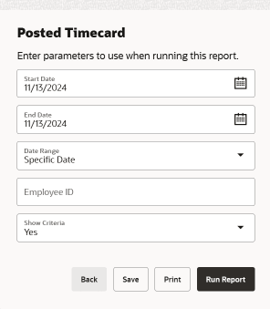Posted Timecard Report Criteria