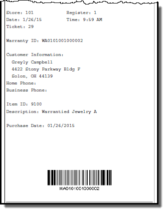 Warranty Receipt Example