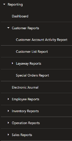 Reporting Menu Reporting Menu