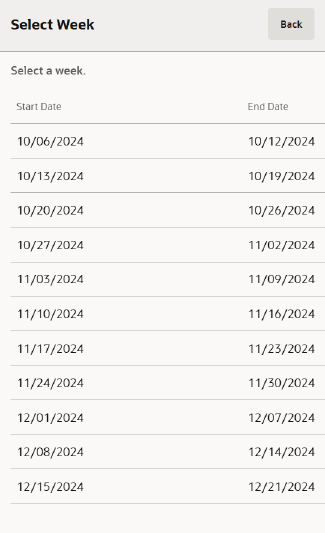 Schedule Weeks List