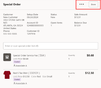 Special Order Sale Screen