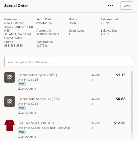 Special Orders Screen
