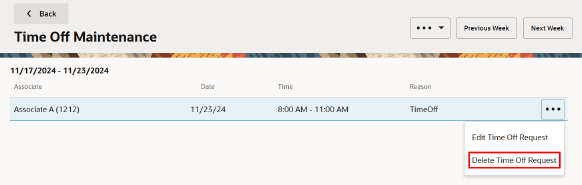 Delete Time Off Request