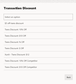 Select Transaction Discount Menu