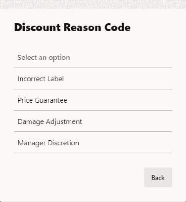 Discount Reason Code List