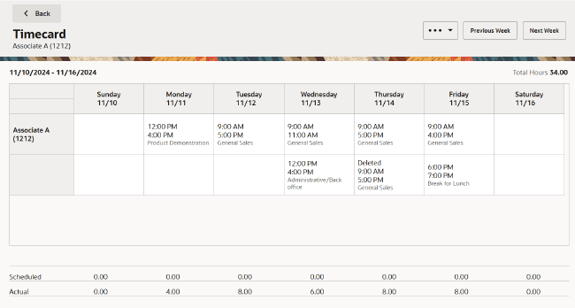 Timecard Information Screen