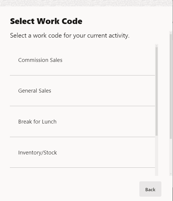 Select Work Code Select Work Code