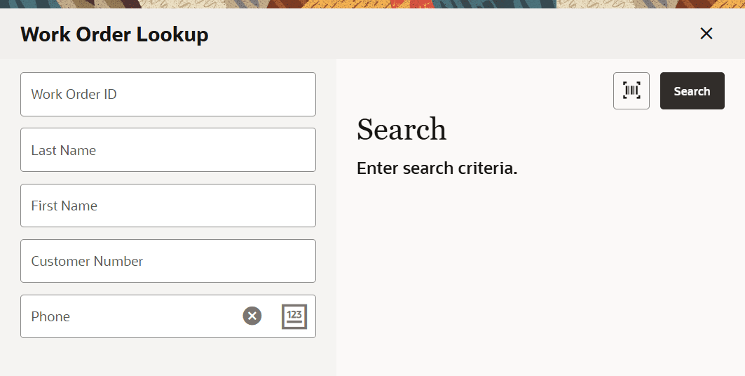Work Order Search Work Order Search