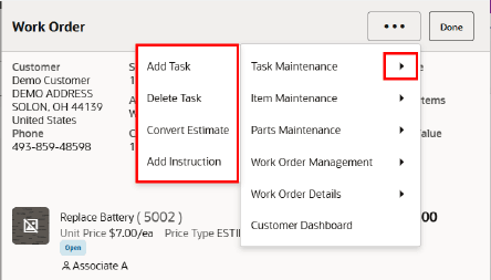 Task Maintenance Overflow Menu