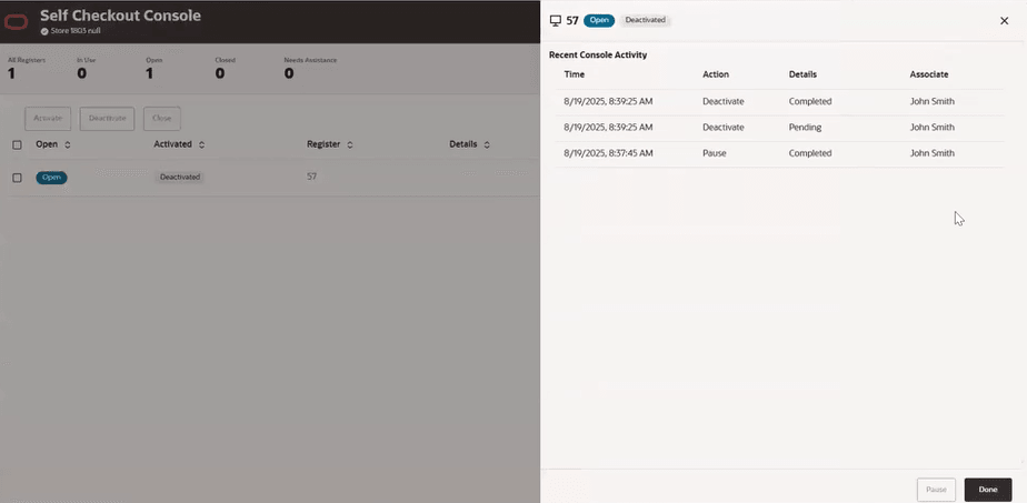 Console - Table View Register Details Console - Table View Register Details