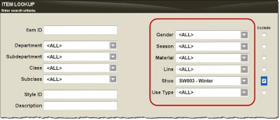 Item Lookup - Advanced Options