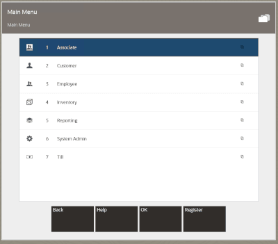 Back Office Main Menu - Inventory Option