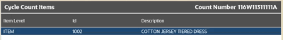 Cycle Count Items - Item Level