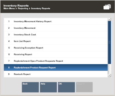 Inventory Report Menu Options