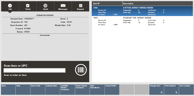 Item Entry Screen