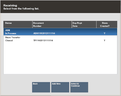 Receiving Document Search Results Form