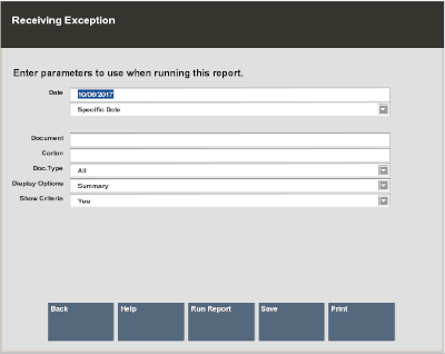 Receiving Exception Report Form
