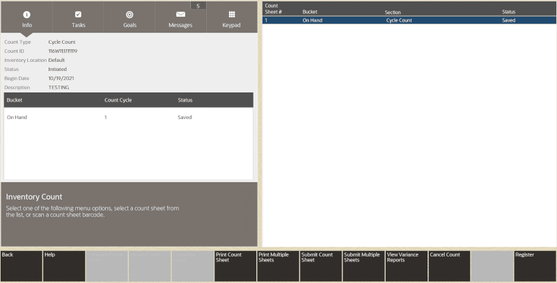 Saved Count Sheet Screen