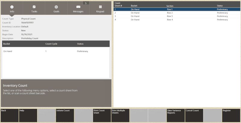 Sheets and Count Section