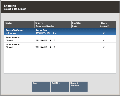 Shipping Document Search Results List