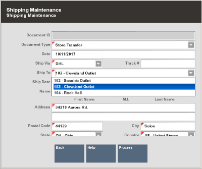 Shipping Maintenance Form