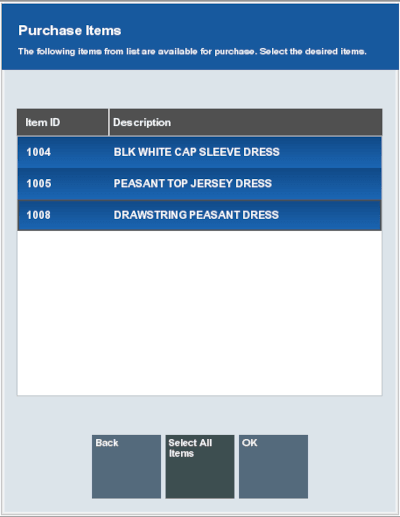 Purchase Items Selected