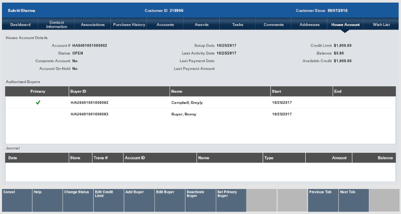 House Account Tab