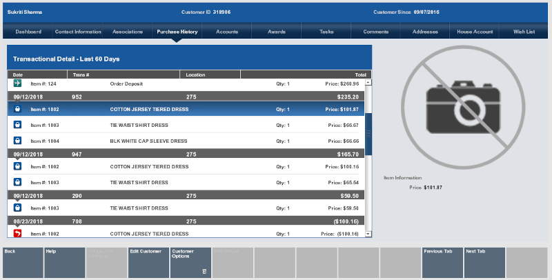 Purchase History Tab