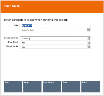 Criteria Entry Form for Flash Sales Summary Report
