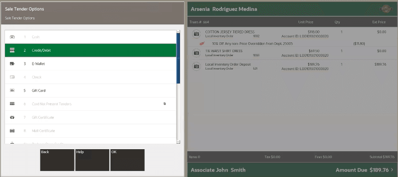 Select Tender Type for Local Inventory Order