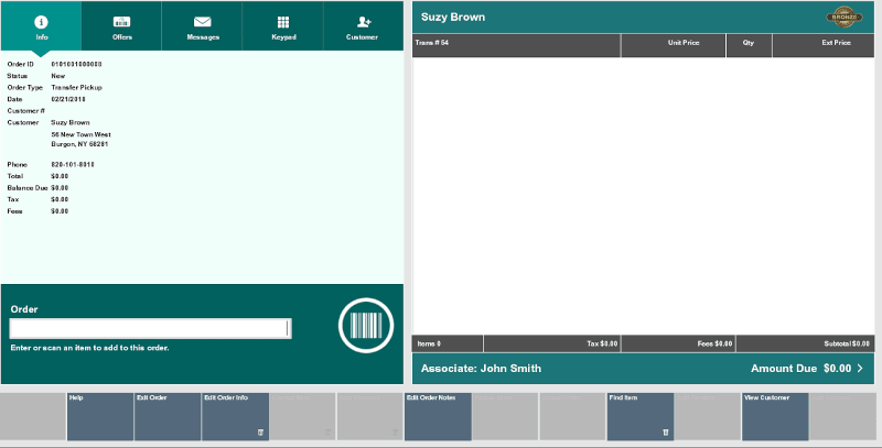 Order Screen - For Pickup This Store