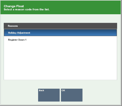 Change Float Reason Code List