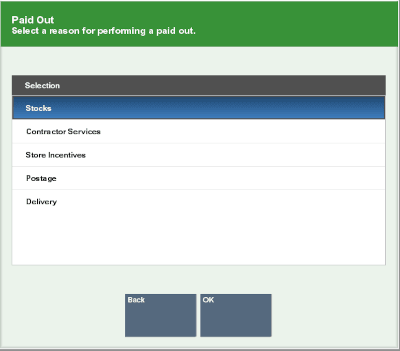 Paid Out Reason Codes