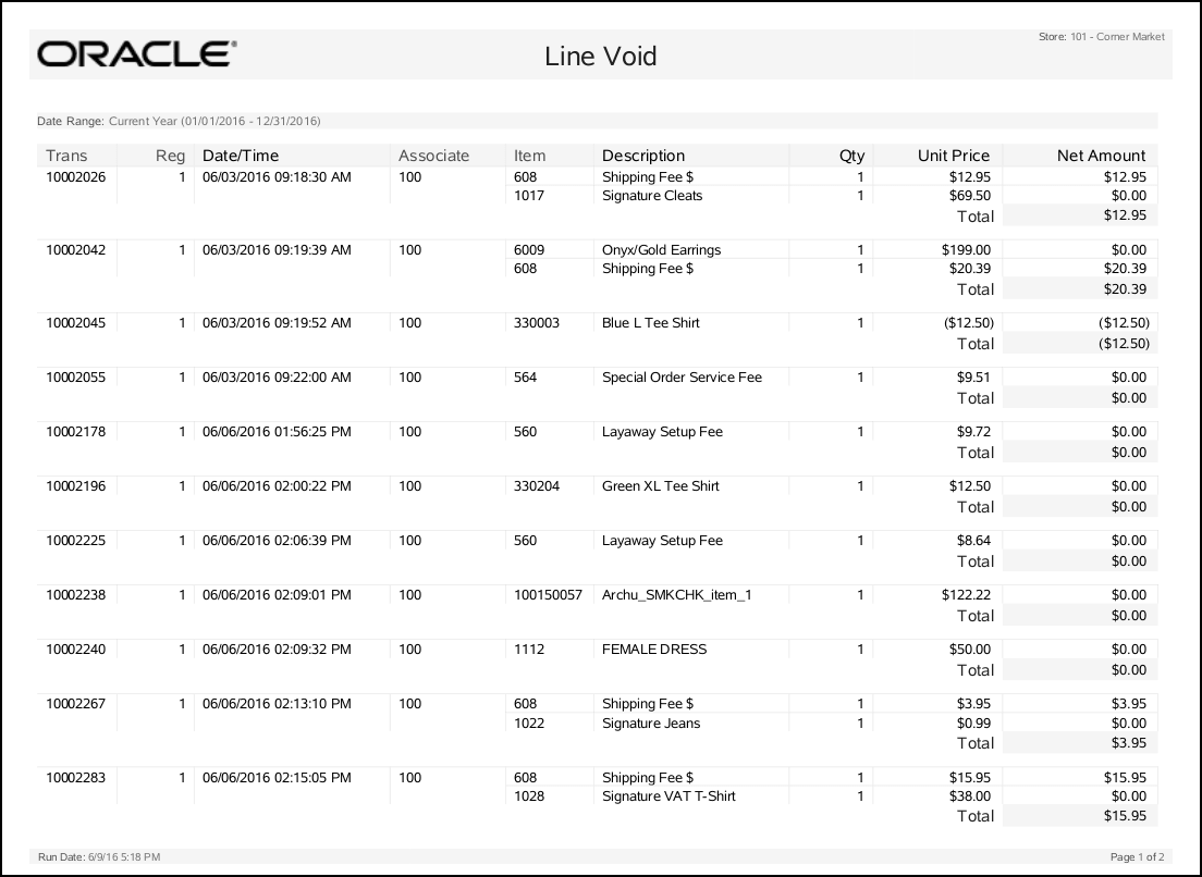Line Void Report