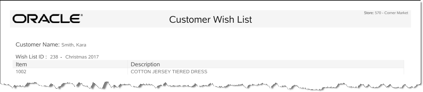 Customer Wish List Report Customer Wish List Report