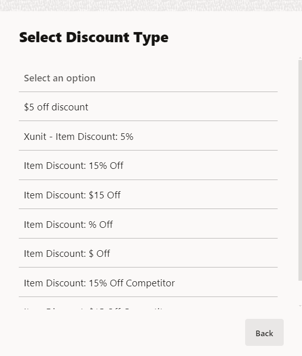 Discount Type Options Discount Type Options