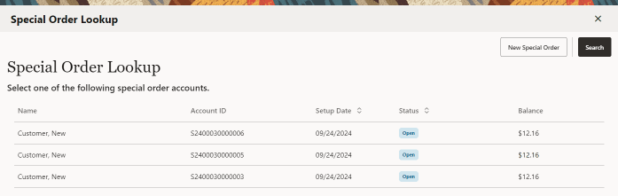 Special Order Search Results Special Order Search Results