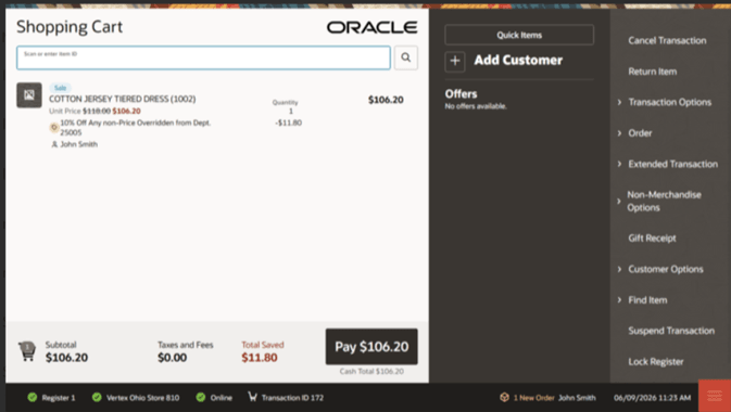 Cash Rounding configured - Cash Total displays below the Pay button