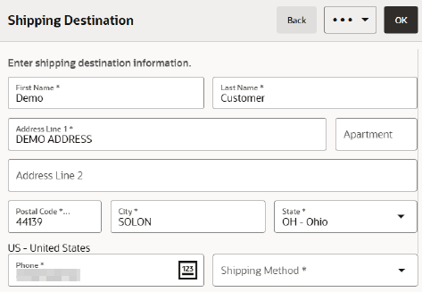 Shipping Destination - Auto-populated Customer Info