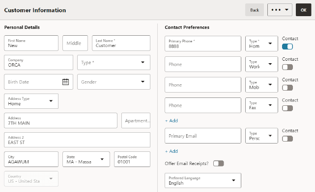 Customer Maintenance - Customer Information Drawer
