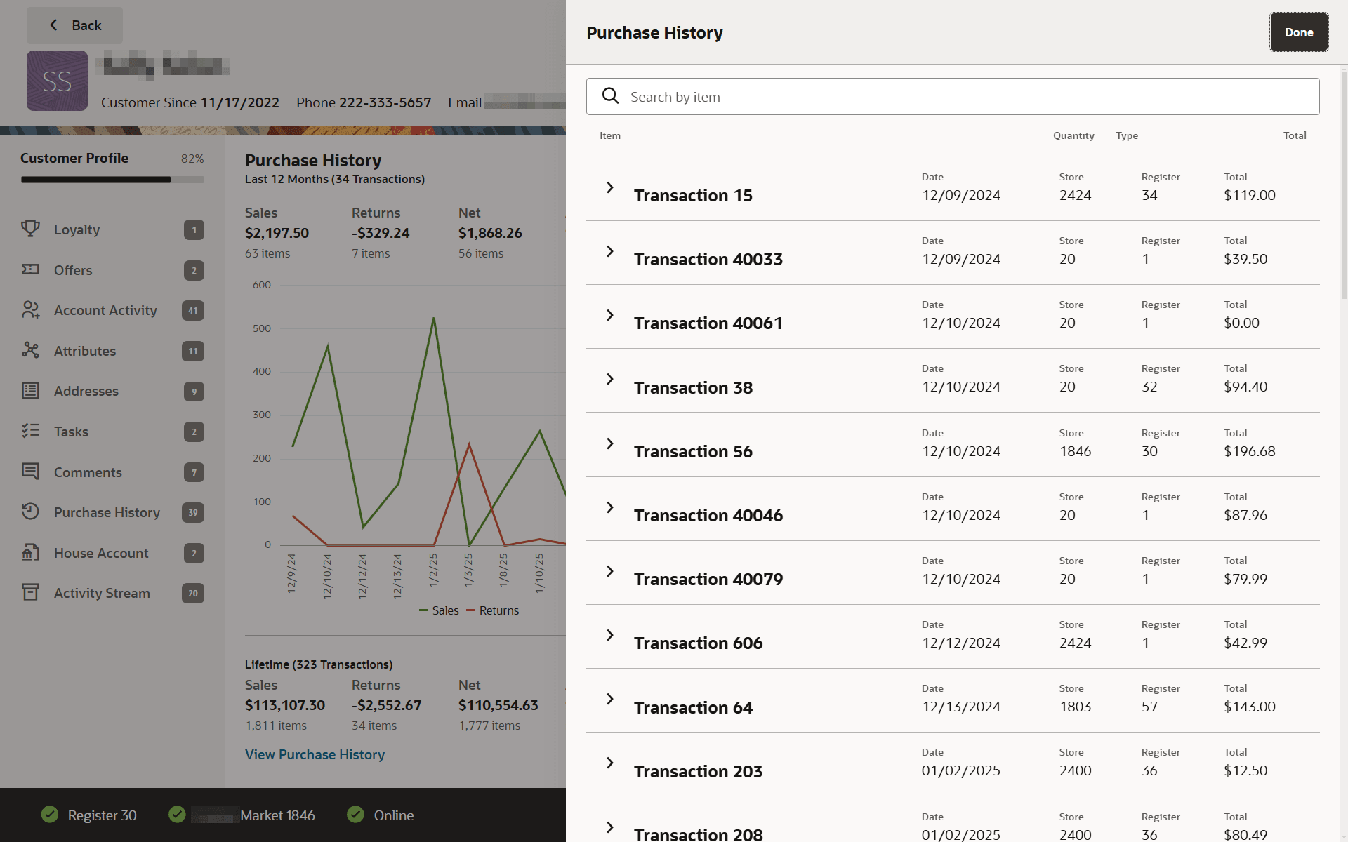 Customer Dashboard - Purchase History