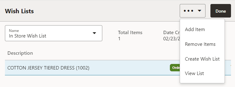 Wish List Overflow Menu Options